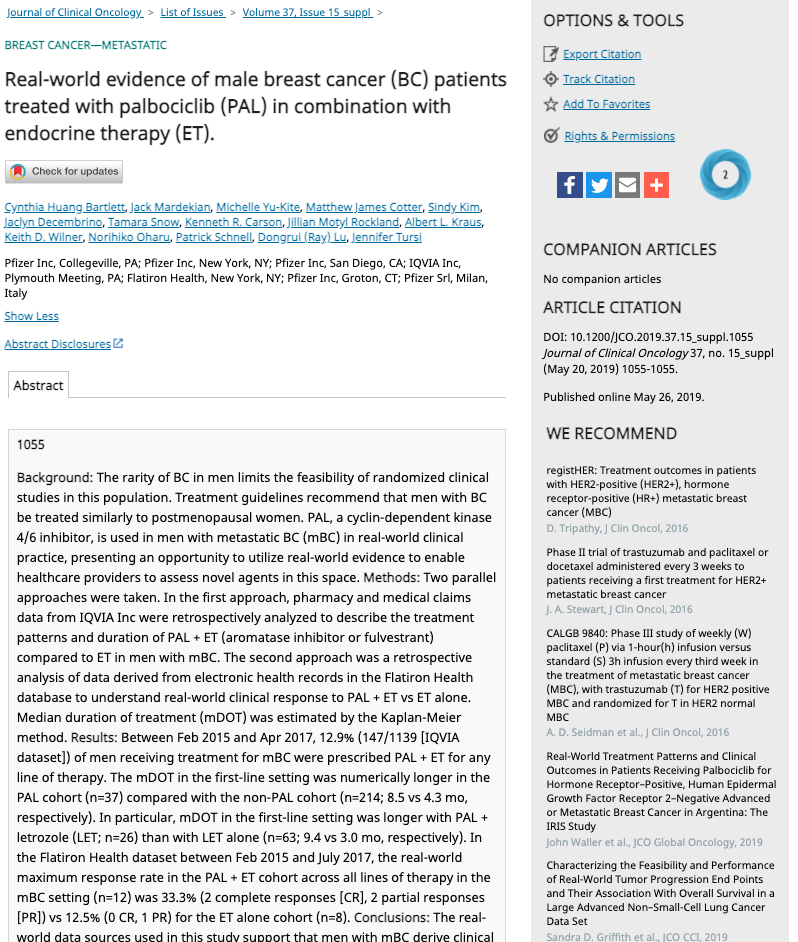 Using Real World Evidence For Label Expansion Use Of Palbociclib In Male Breast Cancer Patients Publication Summary